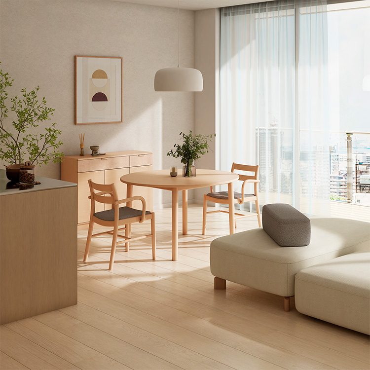 カンティネッタ】 円形ダイニングテーブル DB3911 コットンナチュラル